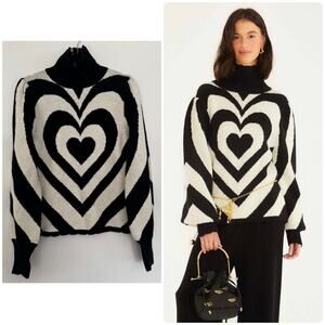 Farm Rio Black And White Heart Gradient Knit Sweater